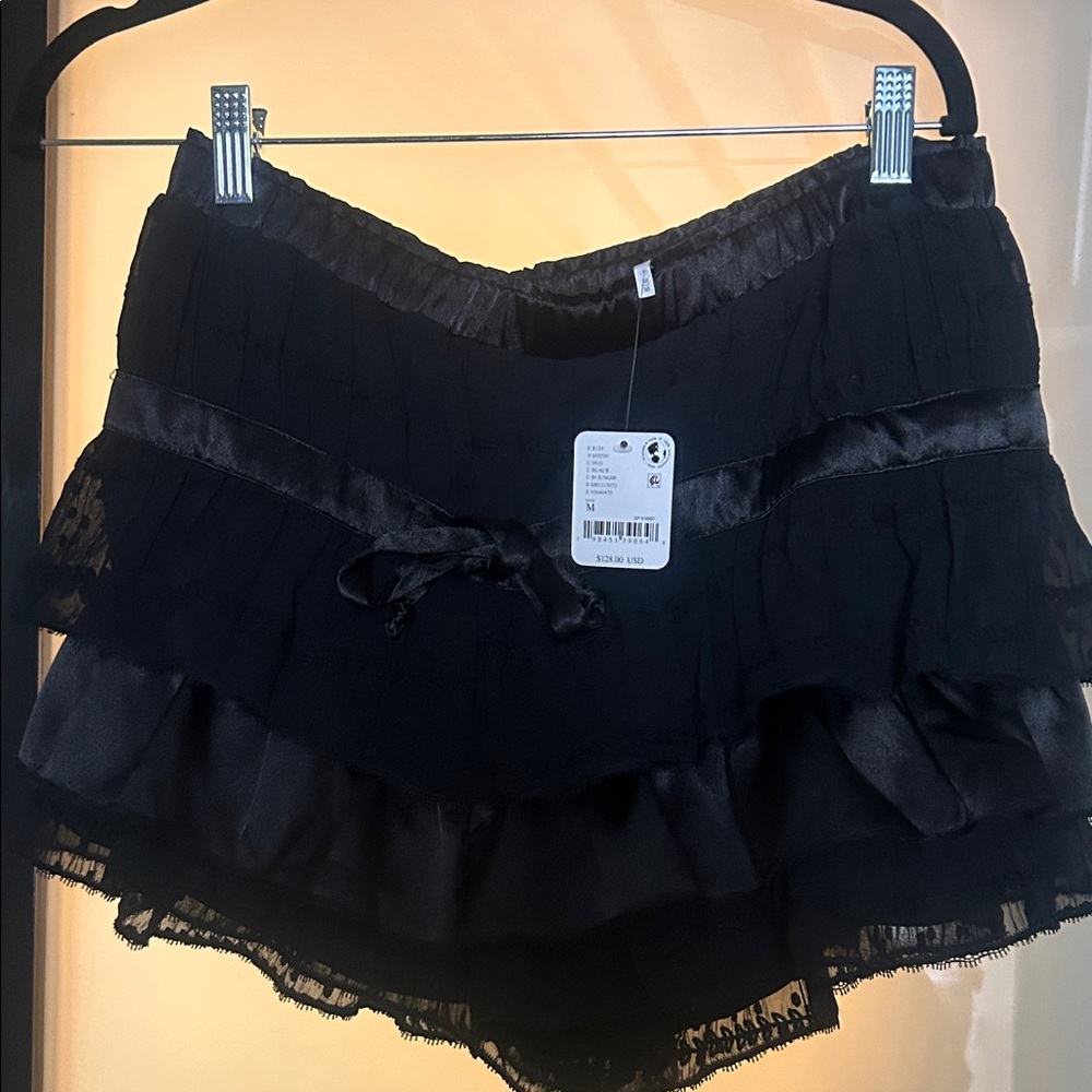 Free People Black Ruffle Shorts